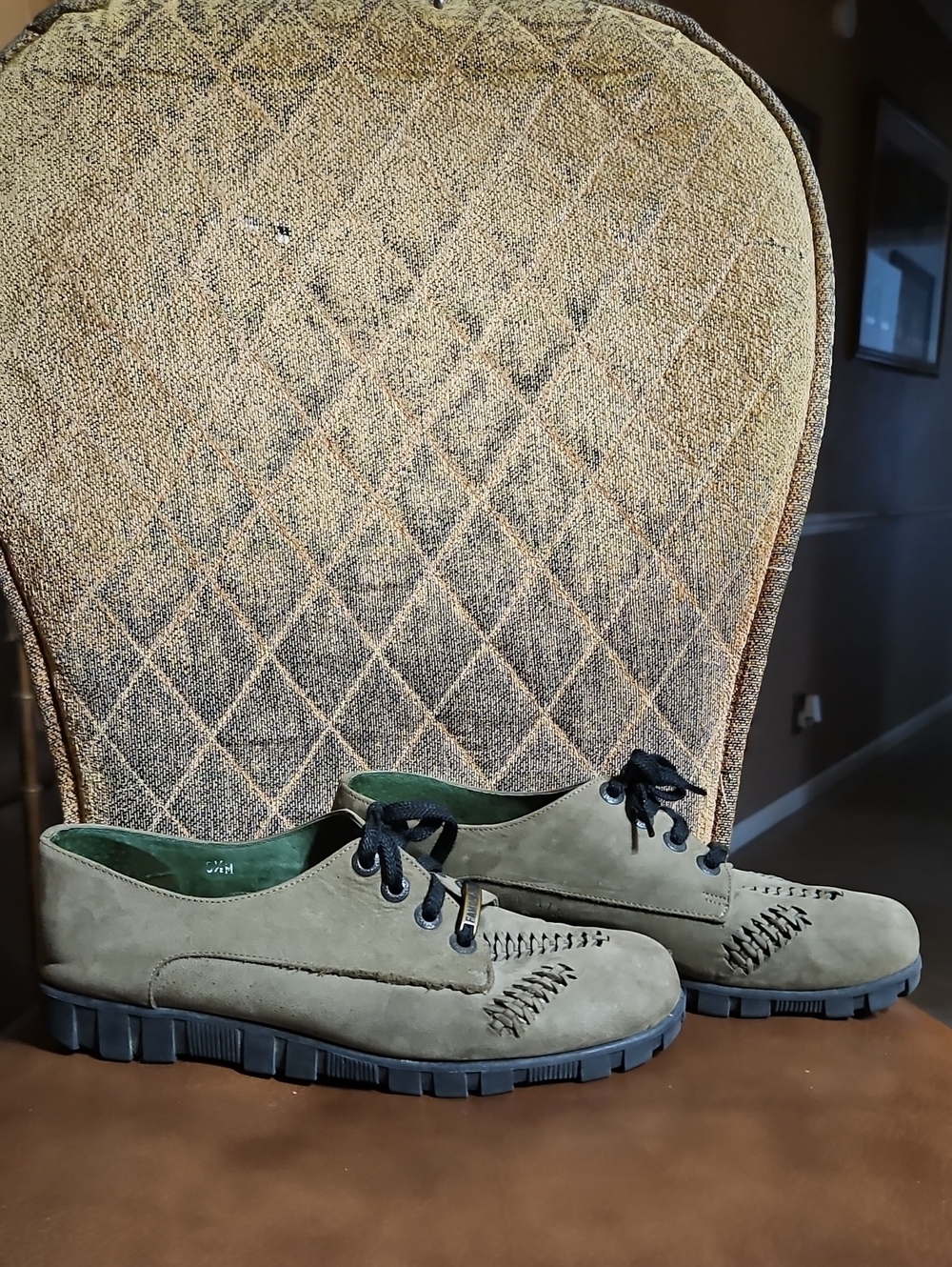 Vintage Famolare Olive Green Leather Lace Up Loafers Shoes Made In Italy